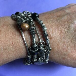 Antiqued Silvertone Stretchy Bracelets Set of Four